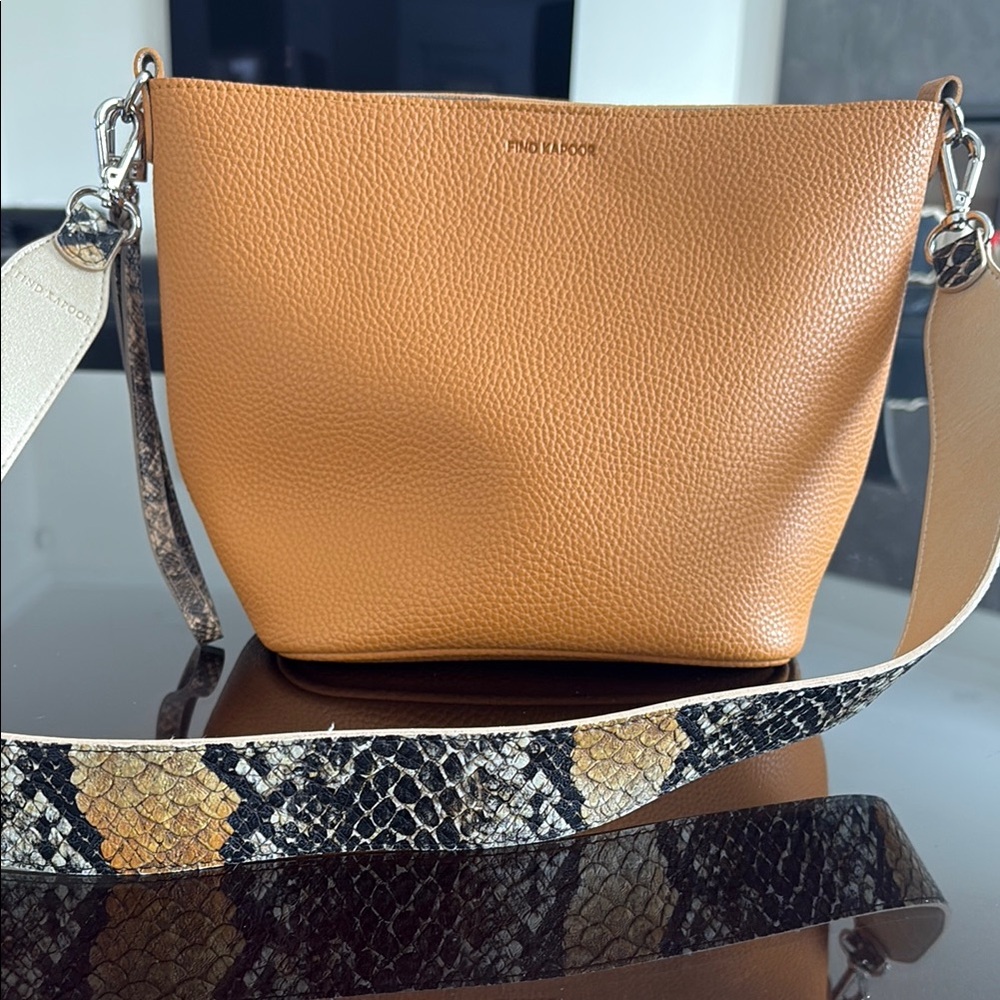 Mustard yellow Shoulder Bag with Snakeskin Strap